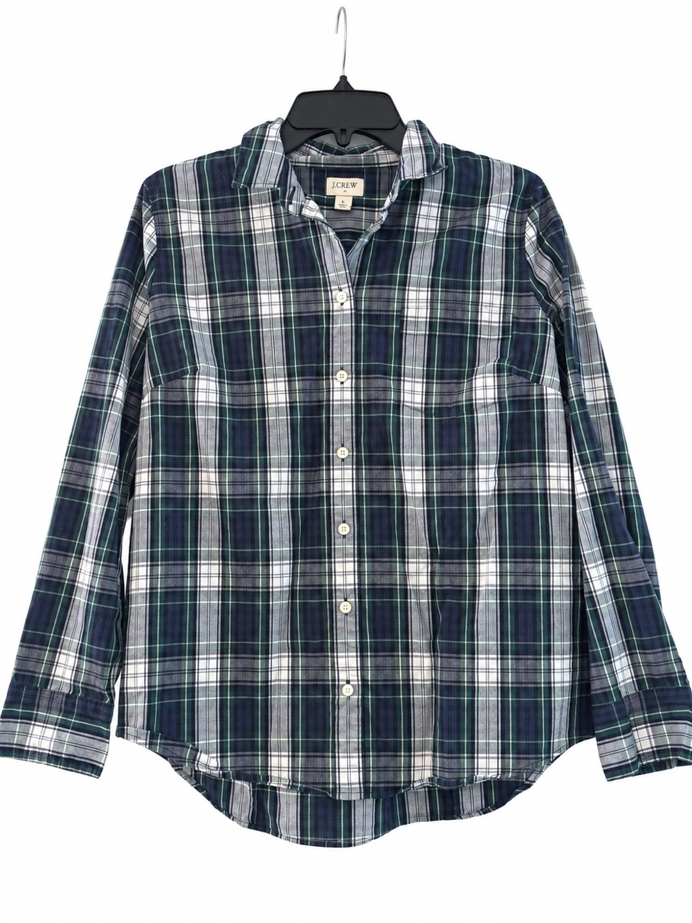 J.Crew Re-imagined Plaid Button Down Shirt Size L Green Navy White